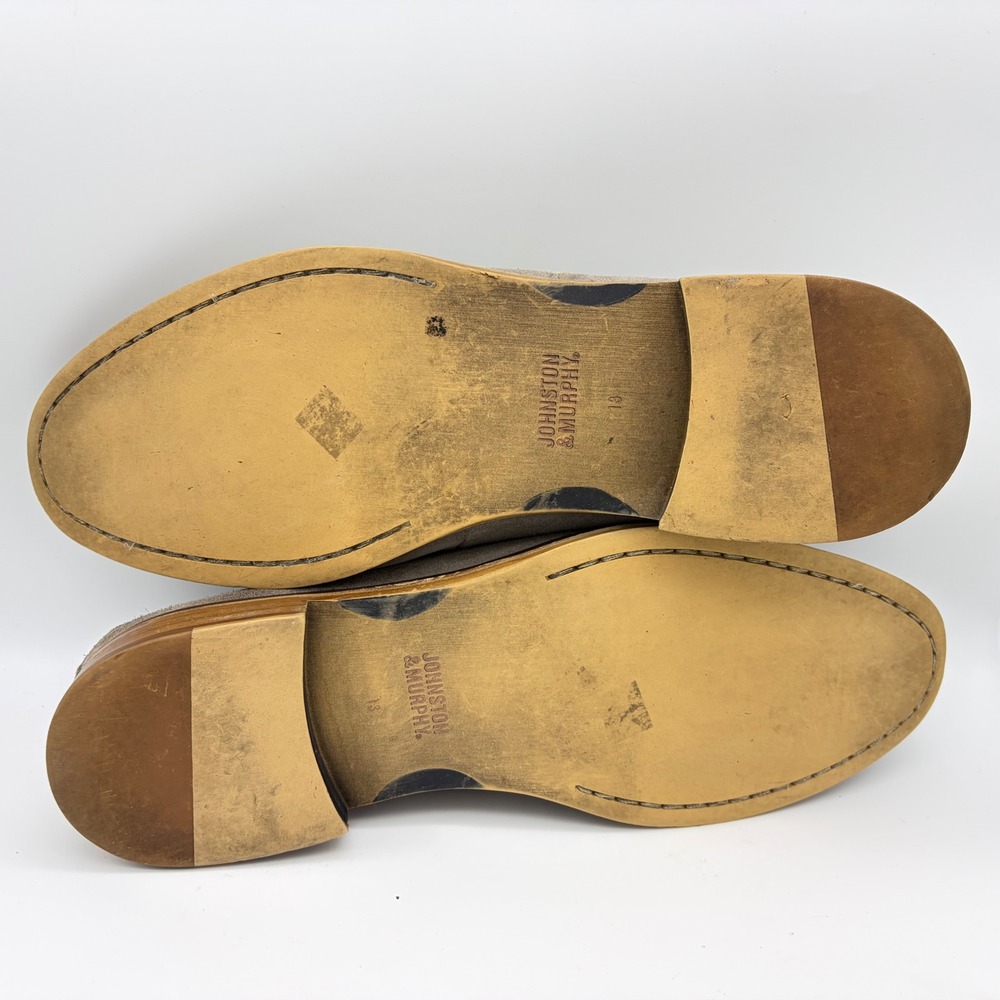 Johnston & Murphy Mens 13 Suede Wingtip Oxford Shoes Taupe Cream Brogue Preppy - Picture 10 of 11